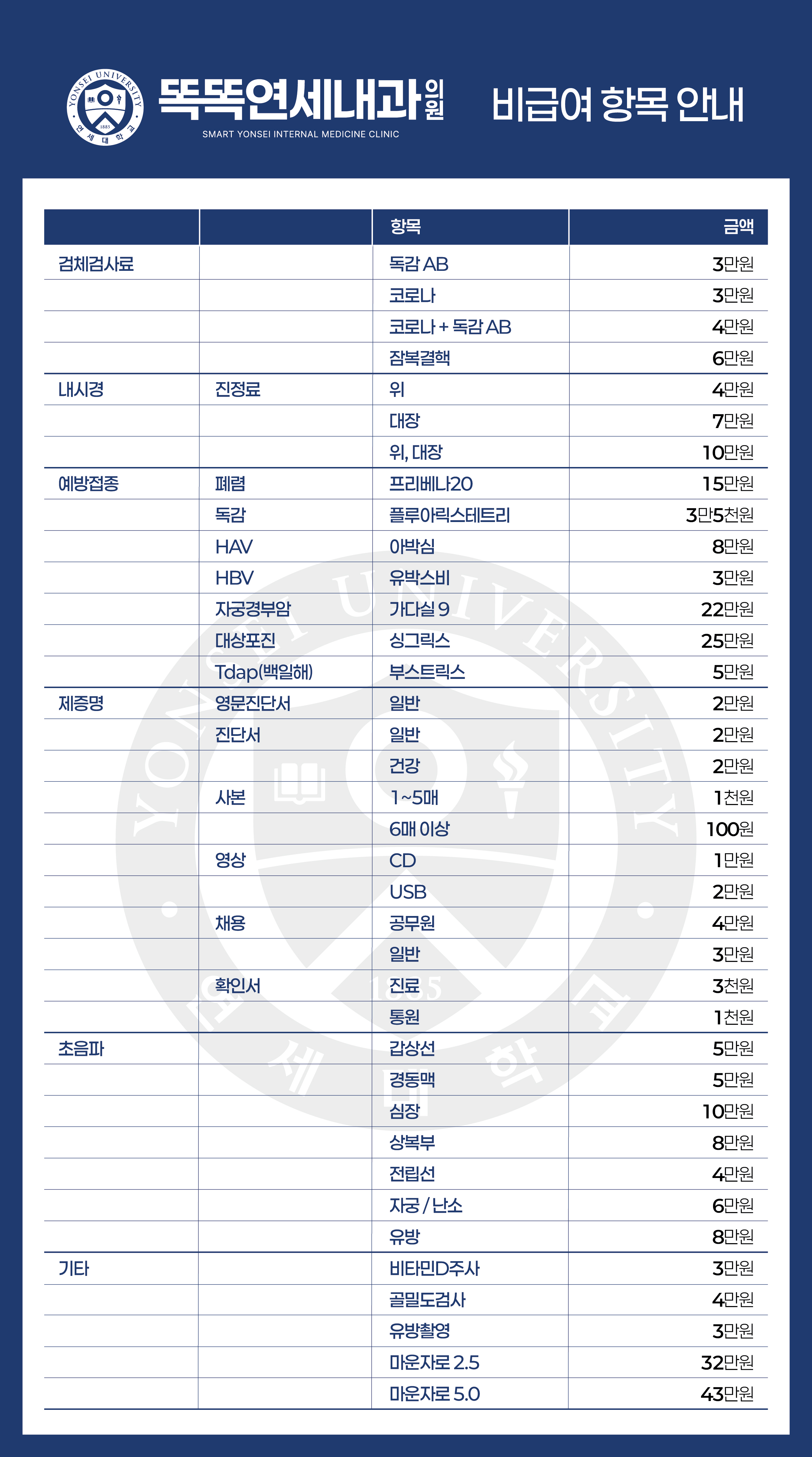 똑똑연세내과 비급여항목