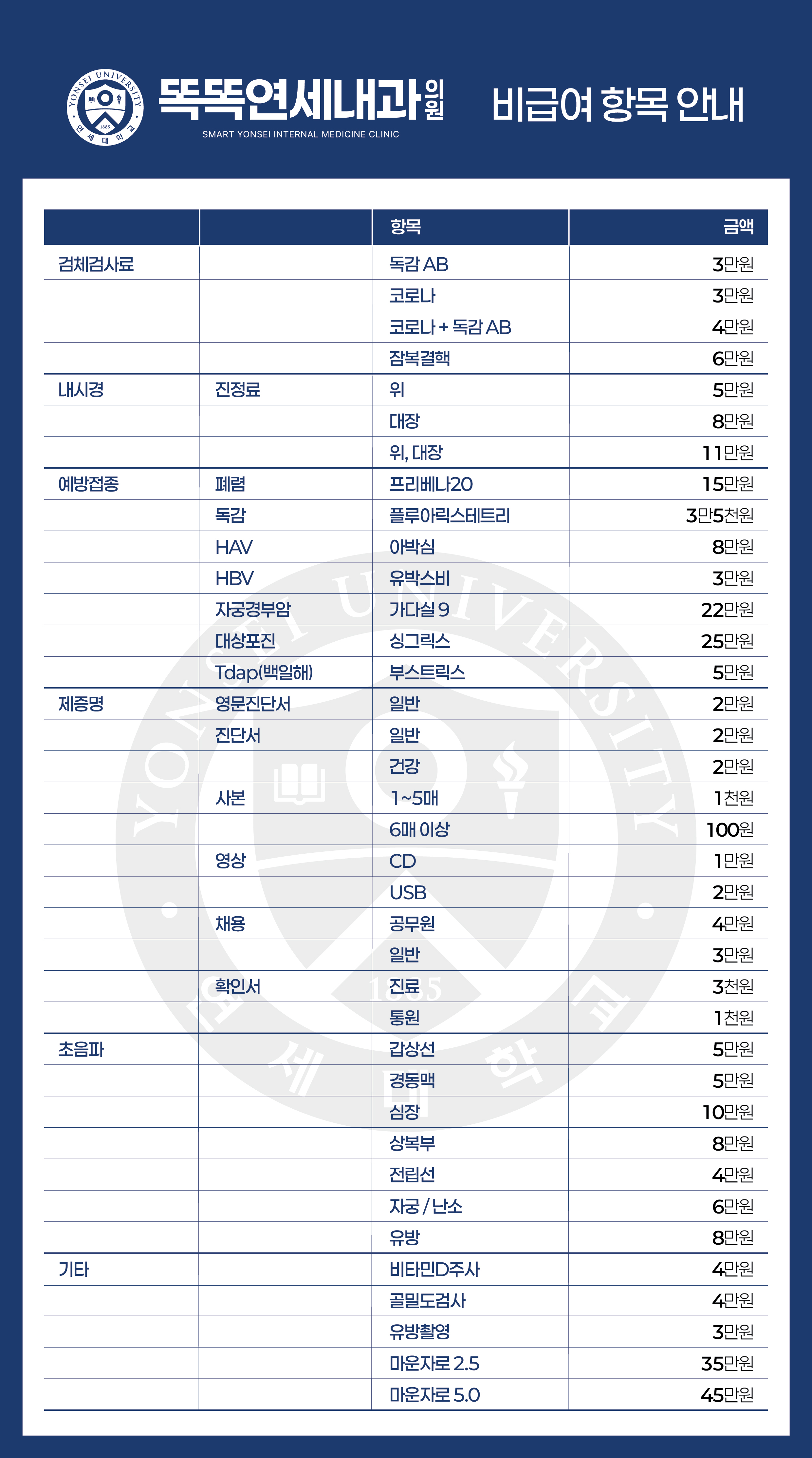똑똑연세내과 비급여항목